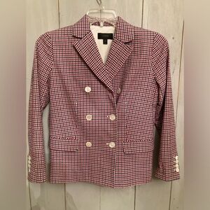 J. Crew Double‎ Breasted Blazer in Red Tattersall Red & Blue G1124, Size-0